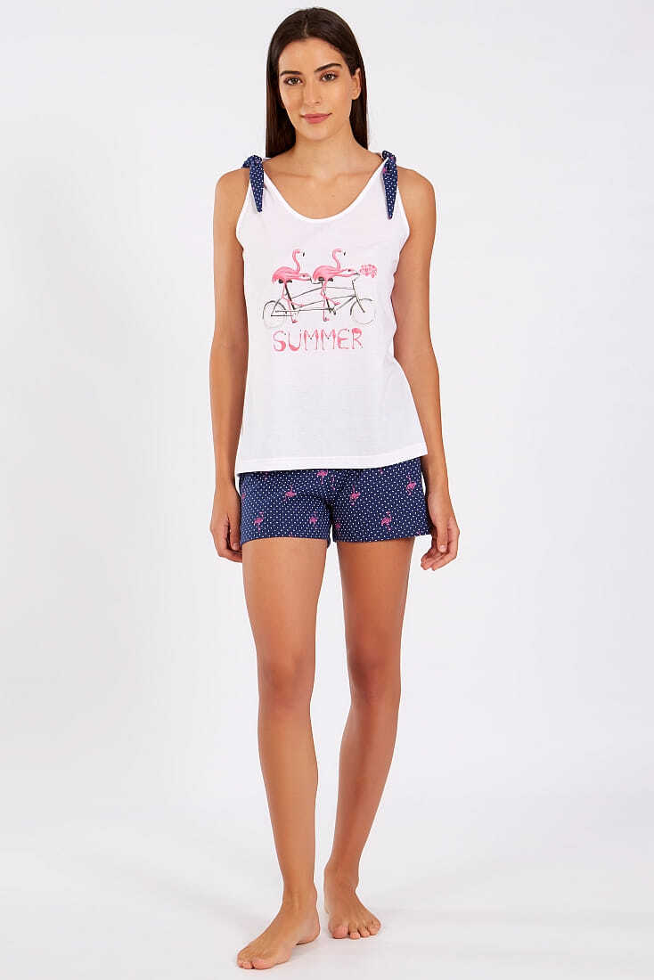 ΓΥΝΑΙΚΕΙΑ ΠΙΤΖΑΜΑ ΒΑΜΒΑΚΕΡΗ ΚΟΝΤΗ ΜΕ ΣΧΕΔΙΟ FLAMINGOS ΠΟΥΑ ΣΟΡΤΣ ΚΑΙ ΤΙΡΑΝΤΑΚΙ