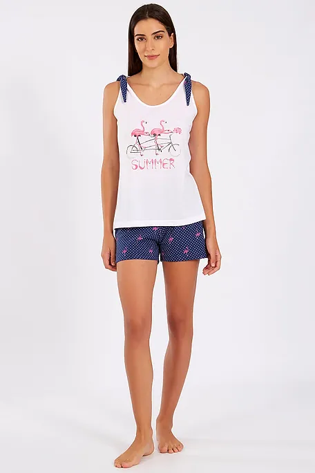 ΓΥΝΑΙΚΕΙΑ ΠΙΤΖΑΜΑ ΒΑΜΒΑΚΕΡΗ ΚΟΝΤΗ ΜΕ ΣΧΕΔΙΟ FLAMINGOS ΠΟΥΑ ΣΟΡΤΣ ΚΑΙ ΤΙΡΑΝΤΑΚΙ