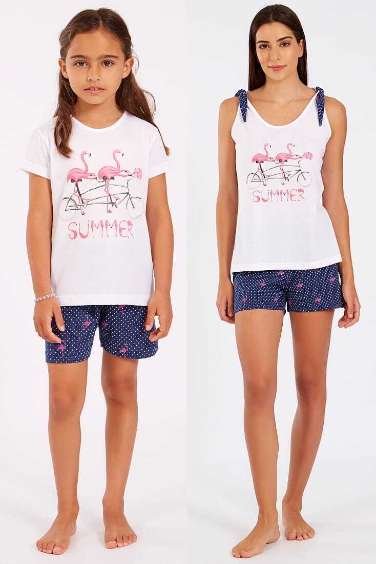 ΓΥΝΑΙΚΕΙΑ ΠΙΤΖΑΜΑ ΒΑΜΒΑΚΕΡΗ ΚΟΝΤΗ ΜΕ ΣΧΕΔΙΟ FLAMINGOS ΠΟΥΑ ΣΟΡΤΣ ΚΑΙ ΤΙΡΑΝΤΑΚΙ