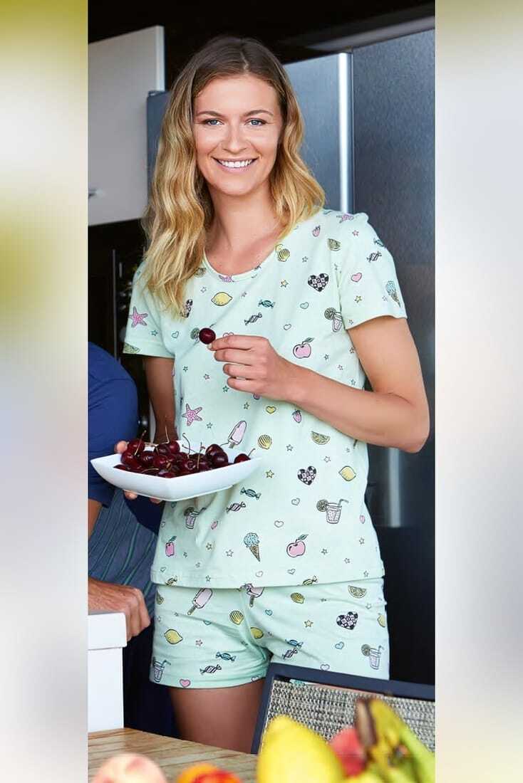 WOMAN COTTON SHORT PYJAMAS SHORT SLEEVES AND ICE-CREAM PATTERN