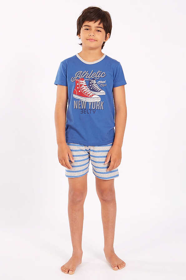 BOY SHORT COTTON PYJAMAS SHORT SLEEVES STRIPY SHORTS SHOES PATTERN