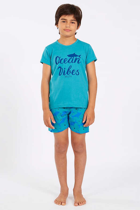BOY SHORT COTTON PYJAMAS SHORT SLEEVES SHARKS PATTERN