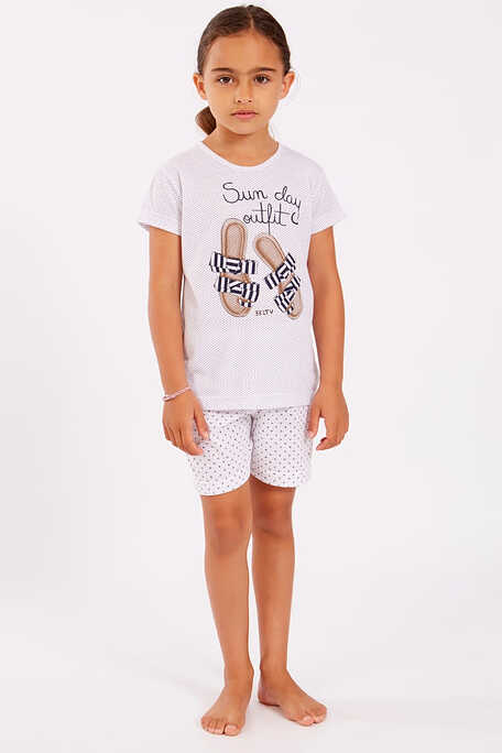GIRL SHORT COTTON PYJAMAS SHORT SLEEVES DOTS SHORTS AND SANDAL PATTERN