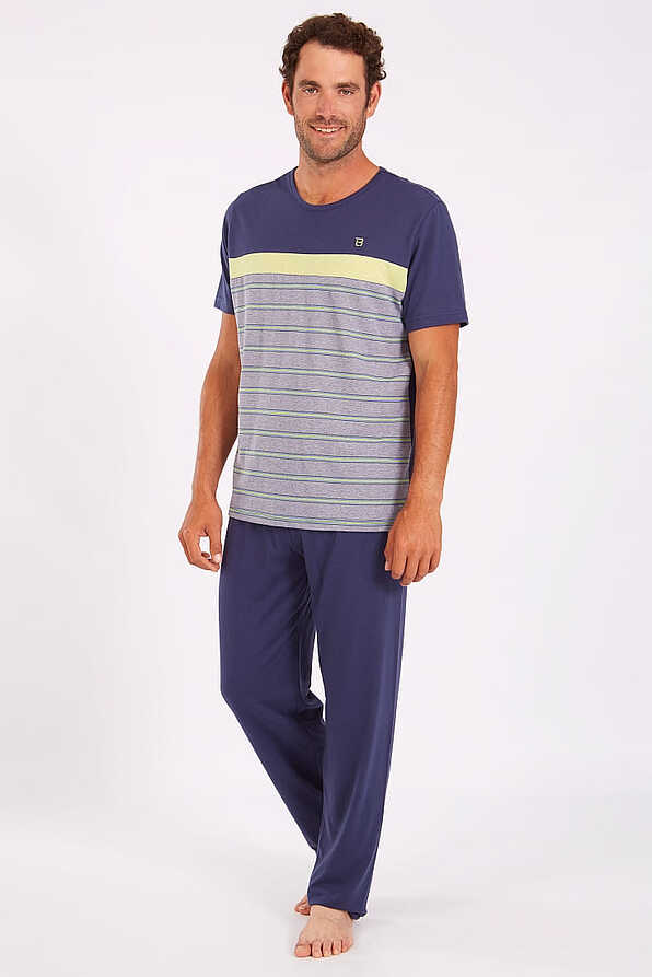 MAN LONG COTTON PYJAMAS SHORT SLEEVES OPEN LEGS AND STRIPY PATTERN