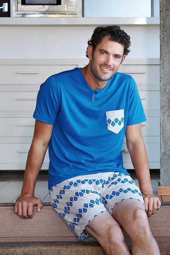 MAN SHORT COTTON PYJAMAS SHORT SLEEVES AND GEOMETRICAL PATTERN