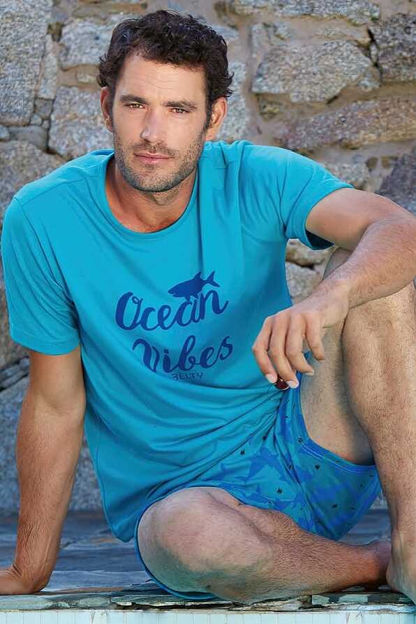 MAN SHORT COTTON PYJAMAS SHORT SLEEVES SHARKS PATTERN