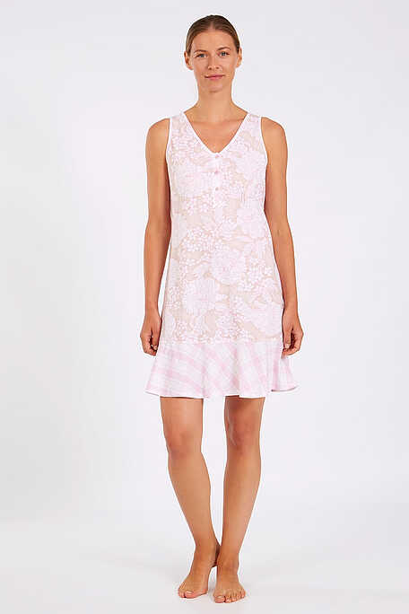 WOMAN COTTON SHORT NIGHTDRESS V BUTTON OPENING SLEEVELESS AND FLORAL PATTERN