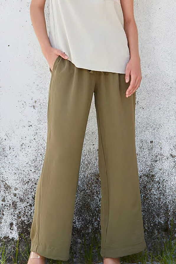 WOMΑΝ WIDE LEG TROUSERS PLAIN WITH DROWCORDS BELT