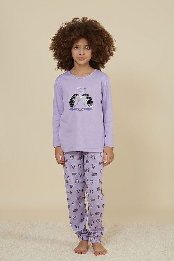 GIRL LONG COTTON PYJAMAS WITH LONG SLEEVES AND HEDGEHOG PRINT