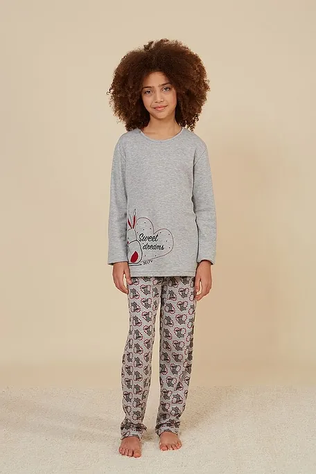 GIRL LONG COTTTON PYJAMAS WITH LONG SLEEVES SWEET DREAMS AND BUNNIES PRINT