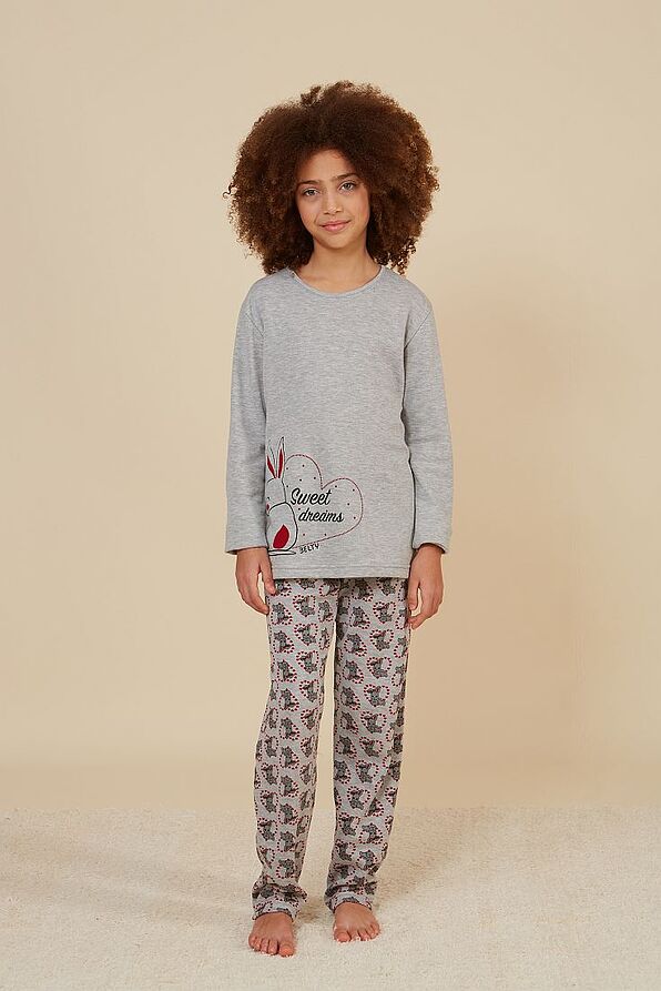 GIRL LONG COTTTON PYJAMAS WITH LONG SLEEVES SWEET DREAMS AND BUNNIES PRINT