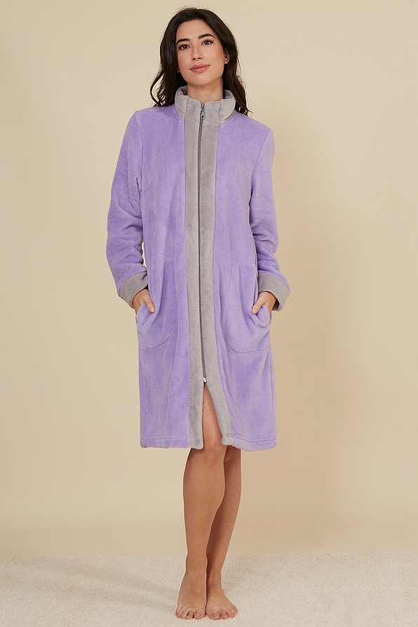 WOMAN MIDI FLEECE ROBE PLAIN WITH ZIP AND SIDE POCKETS