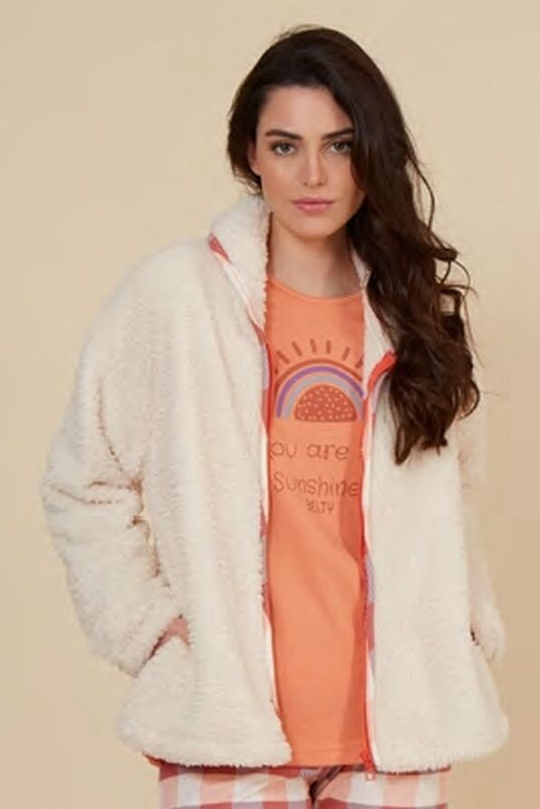 WOMAN FLUFFY FLEECE PLAIN JACKET WITH ZIP AND SIDE POCKETS