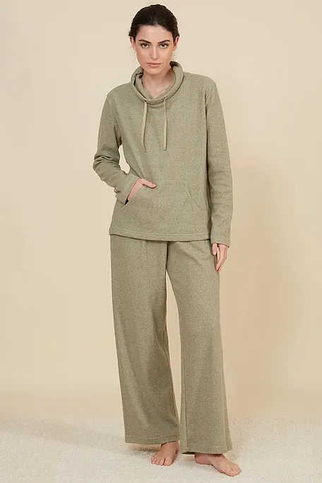 WOMAN LONG PLAIN COTTON TRACKSUIT WITH HIGH NECK WITH DRAWSTRINGS POCKET AND OPEN LEGS