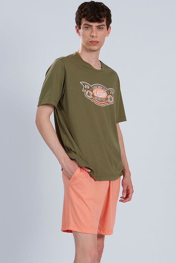 MAN SHORT COTTON PYJAMAS WITH VINTAGE PRINT