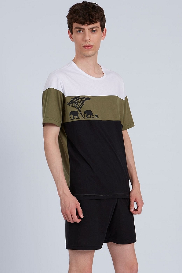 MAN SHORT COTTON PYJAMAS WITH ELEPHANTS PRINT