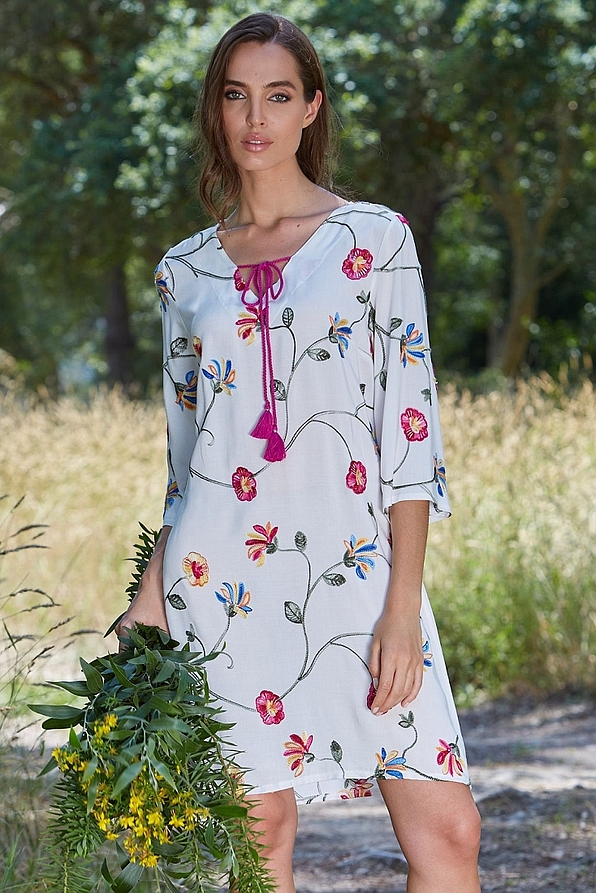 WOMAN RAYON TUNIC FLORAL WITH 3/4 SLEEVES