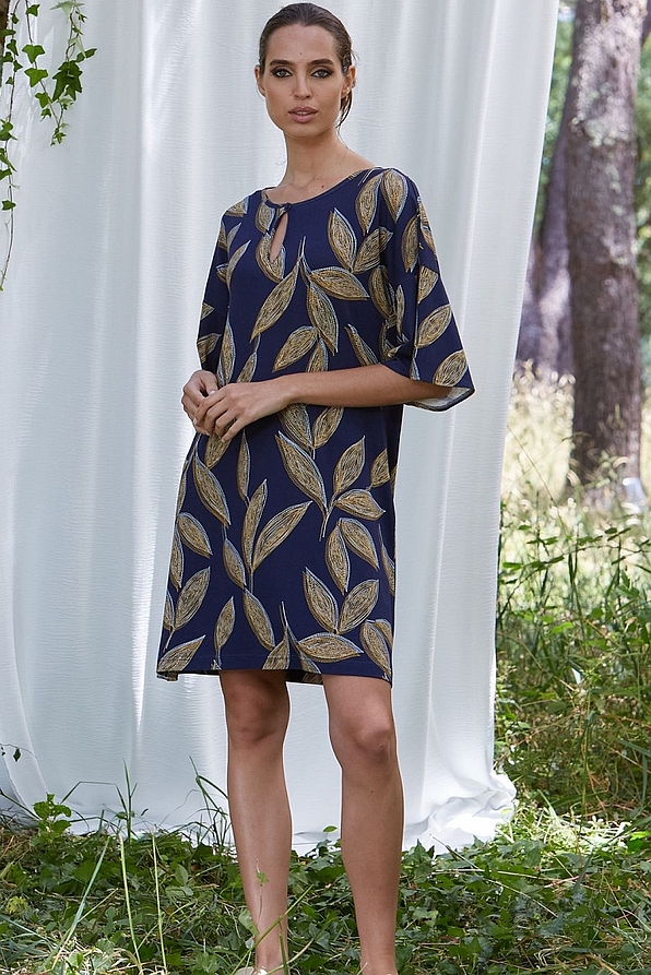 WOMAN VISCOSE TUNIC TROPICAL PRINT WITH 3/4 SLEEVES