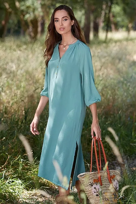 ΓΥΝΑΙΚΕΙΟ ΜΑΚΡΥ ΦΟΡΕΜΑ ΜΟΝΟΧΡΩΜΟ ΠΑΤΙΛΕΤΑ ΜΕ ΤΡΟΥΑΚΑΡ ΜΑΝΙΚΙ ΜΕ ΛΑΣΤΙΧΟ