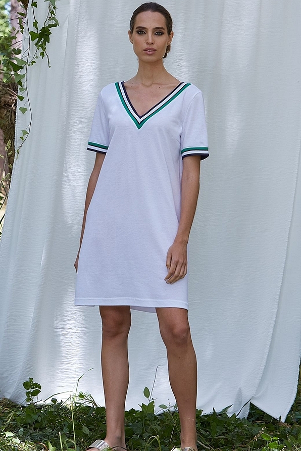 WOMAN SHORT COTTON DRESS ALPHA LINE WITH SHORT SLEEVES AND V-NECK