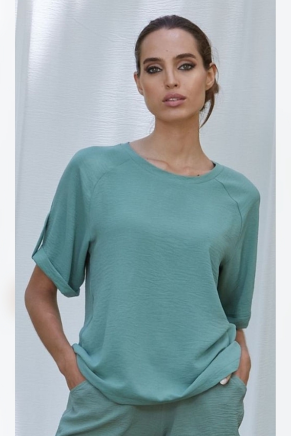 WOMAN PLAIN LONG BLOUSE WITH ADJUSTABLE SLEEVES
