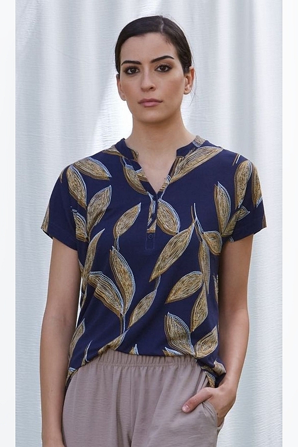 WOMAN VISCOSE BLOUSE TROPICAL PRINT BUTTON OPENING
