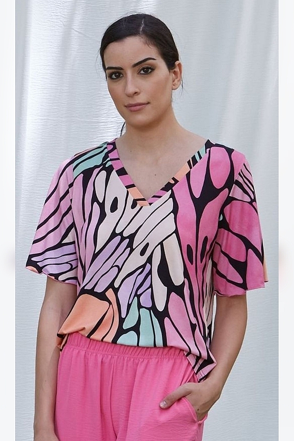 WOMAN VISCOSE BLOUSE MULTI PRINT WITH V-NECK