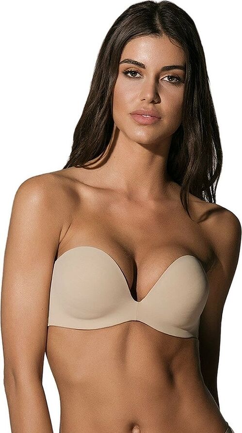 SECRET SENSE STRAPLESS CUP C WOMAN T-SHIRT PLUNGE BRA INVISIBLE BREATHABLE WITH REMOVABLE PADS AND SILICONATED BACK