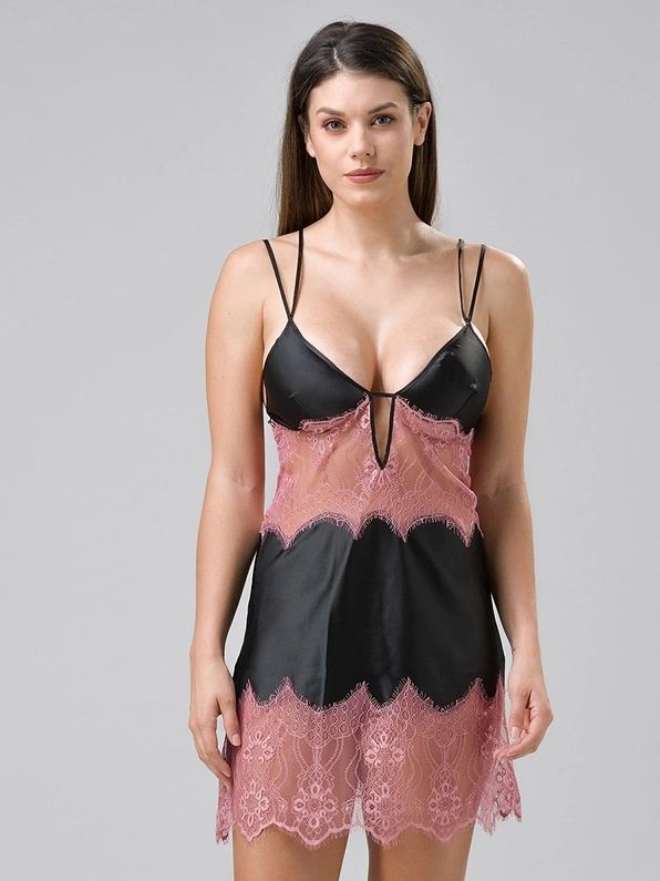 LUNA CABARET- SEXY BLACK BABYDOLL & STRING IN SATIN & LACE