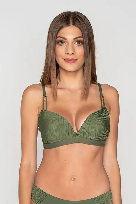 SCARLET WOMAN BIKINI TOP BALCONETTE WITH MOLDED CUPS WIRELESS PLEATED PLAIN