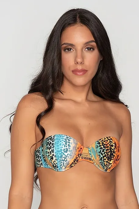 AFRICA WOMAN BIKINI TOP STRAPLESS WITH MOLDED CUPS REMOVABLE STRAPS AND ANIMAL PRINT