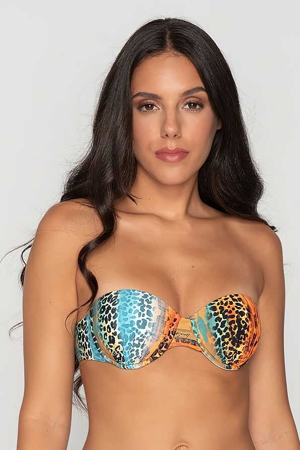 AFRICA ΓΥΝΑΙΚΕΙΟ ΜΑΓΙΟ TOP STRAPLESS ΜΕ ΕΝΙΣΧΥΣΗ ΑΠΟΣΠΩΜΕΝΕΣ ΤΙΡΑΝΤΕΣ ΚΑΙ ANIMAL ΤΥΠΩΜΑ
