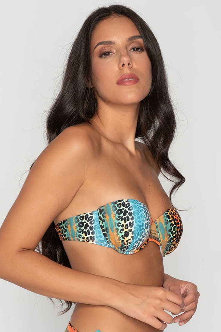 AFRICA ΓΥΝΑΙΚΕΙΟ ΜΑΓΙΟ TOP STRAPLESS ΜΕ ΕΝΙΣΧΥΣΗ ΑΠΟΣΠΩΜΕΝΕΣ ΤΙΡΑΝΤΕΣ ΚΑΙ ANIMAL ΤΥΠΩΜΑ