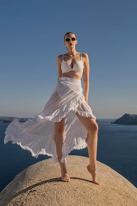 ELISA ΓΥΝΑΙΚΕΙΑ ΜΑΚΡΙΑ ΦΟΥΣΤΑ ΣΤΑΥΡΩΤΗ ΜΟΝΟΧΡΩΜΗ ΥΦΑΝΤΗ ΜΕ ΑΝΟΙΓΜΑ