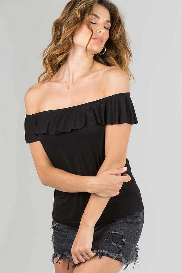 WOMAN BAMBU BLOUSE PLAIN STRAPLESS WITH FRILLS