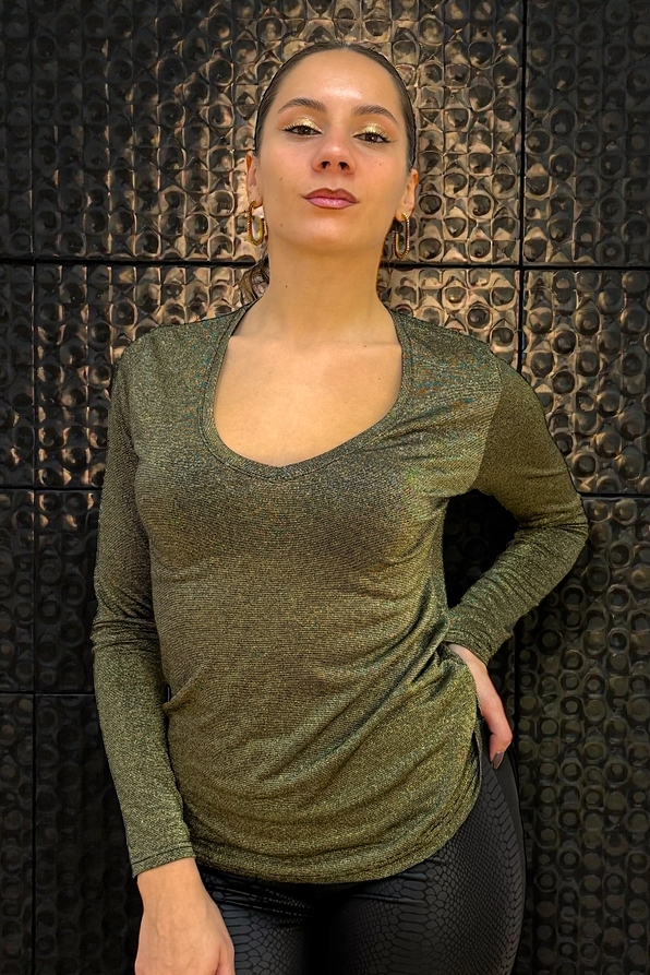 MAGIC DREAM - LONG SLEEVES LUREX T-SHIRT WITH V-NECK