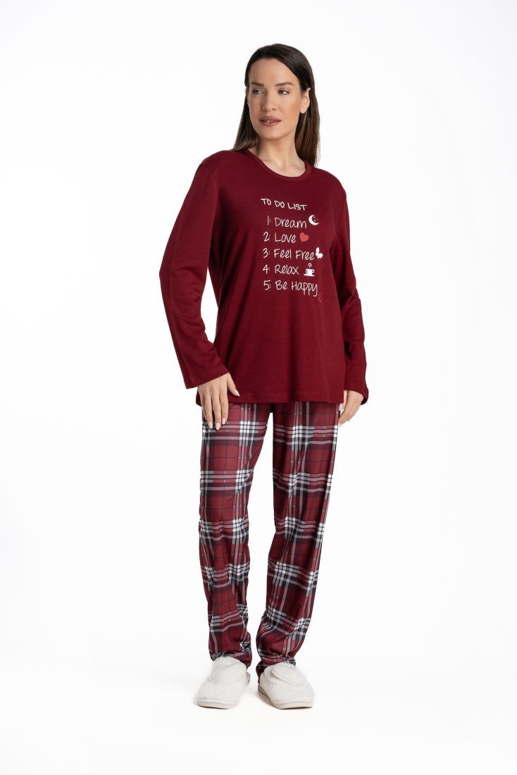 ΓΥΝΑΙΚΕΙΑ ΜΑΚΡΙΑ ΒΑΜΒΑΚΕΡΗ ΠΙΤΖΑΜΑ ΜΕ ΤΥΠΩΜΑ "TO DO LIST" & ΚΑΡΟ ΠΑΝΤΕΛΟΝΙ ΜΕ ΑΝΟΙΧΤΟ ΜΠΑΤΖΑΚΙ