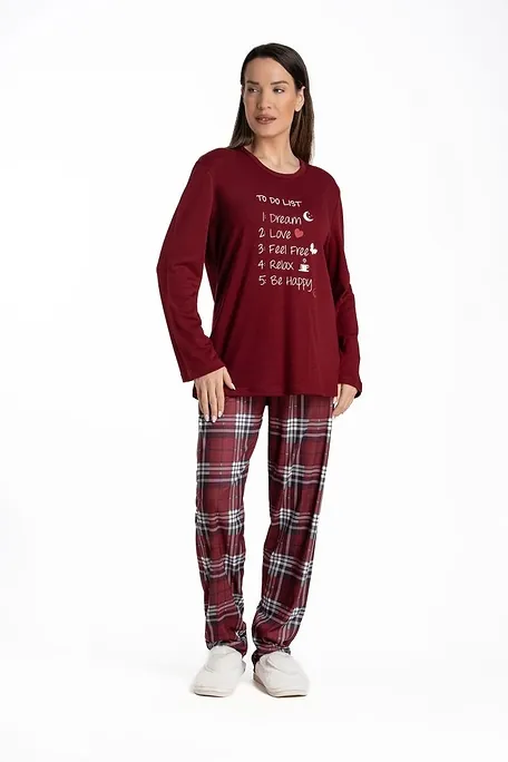 ΓΥΝΑΙΚΕΙΑ ΜΑΚΡΙΑ ΒΑΜΒΑΚΕΡΗ ΠΙΤΖΑΜΑ ΜΕ ΤΥΠΩΜΑ "TO DO LIST" & ΚΑΡΟ ΠΑΝΤΕΛΟΝΙ ΜΕ ΑΝΟΙΧΤΟ ΜΠΑΤΖΑΚΙ