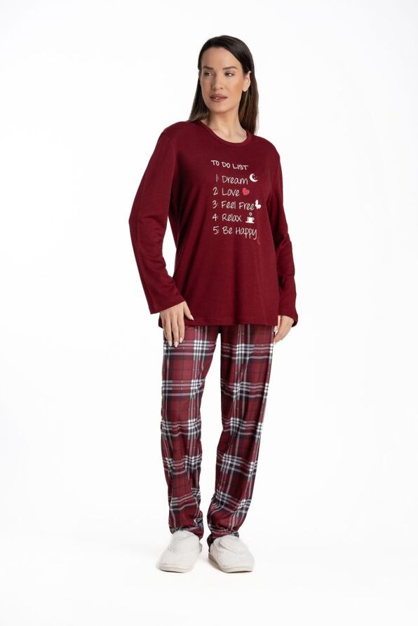 ΓΥΝΑΙΚΕΙΑ ΜΑΚΡΙΑ ΒΑΜΒΑΚΕΡΗ ΠΙΤΖΑΜΑ ΜΕ ΤΥΠΩΜΑ "TO DO LIST" & ΚΑΡΟ ΠΑΝΤΕΛΟΝΙ ΜΕ ΑΝΟΙΧΤΟ ΜΠΑΤΖΑΚΙ