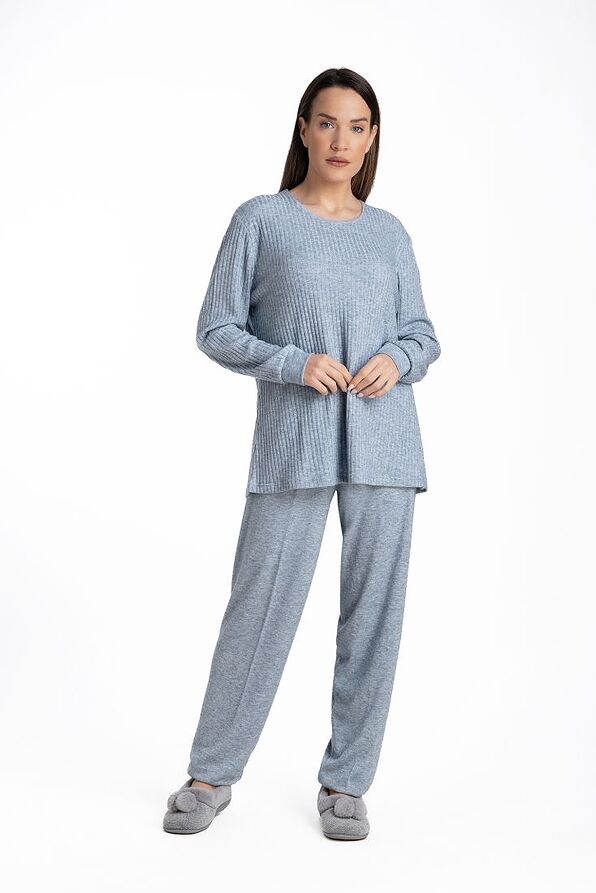 WOMAN LONG PYJAMAS ULTRA SOFT PLAIN WITH RIBBED TOP & CUFFED LEGS