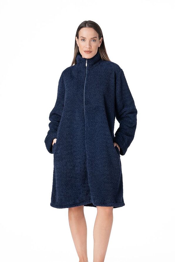 WOMAN MIDI FLEECE ROBE PLAIN WITH ZIP & POCKETS