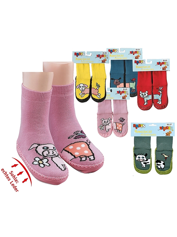KIDS SOCKS SHOES WITH SOLE IN LEATHER AND MOTIF