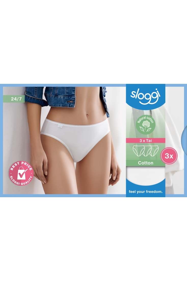 3-PACK ΓΥΝΑΙΚΕΙΟ ΒΑΜΒΑΚΕΡΟ ΣΛΙΠ BIKINI ΨΗΛΟΜΕΣΟ ΚΑΝΟΝΙΚΗΣ ΠΙΣΩ ΚΑΛΥΨΗΣ-SLOGGI 24/7 COTTON TAI