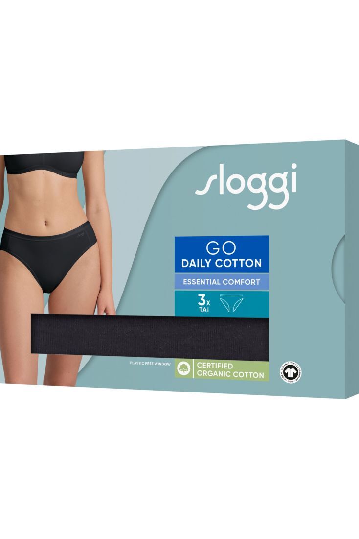 3-PACK ΓΥΝΑΙΚΕΙΟ ΣΛΙΠ BIKINI ΨΗΛΟΜΕΣΟ ΒΑΜΒΑΚΕΡΟ ΜΟΝΟΧΡΩΜΟ ΜΕ ΠΛΑΚΕ ΡΑΦΕΣ-SLOGGI GO DAILY COTTON TAI