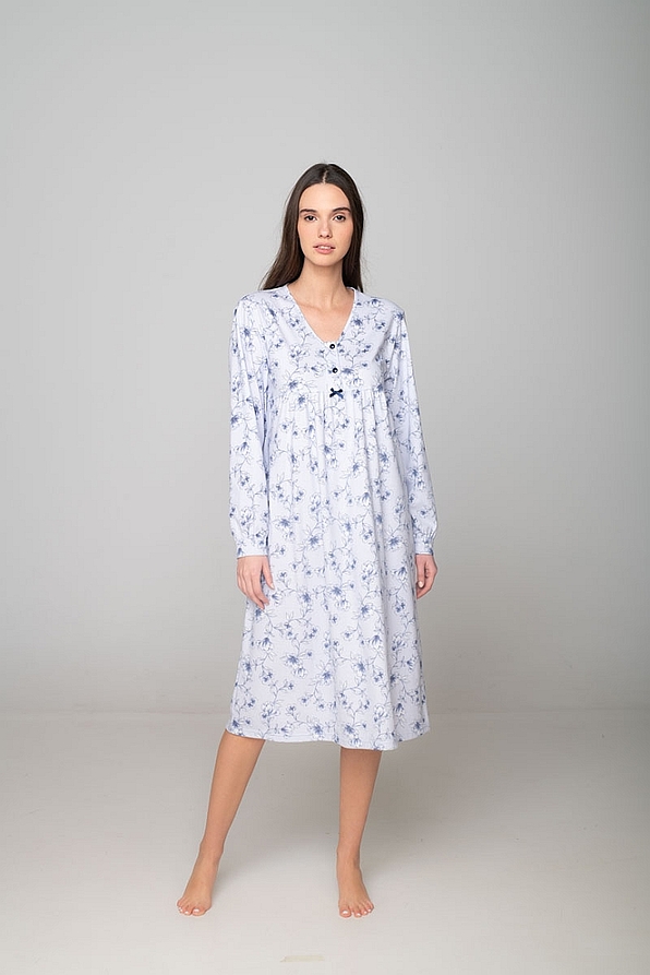 WOMAN COTTON LONG NIGHTDRESS WITH BUTTON OPENING AND FLORAL PATTERN