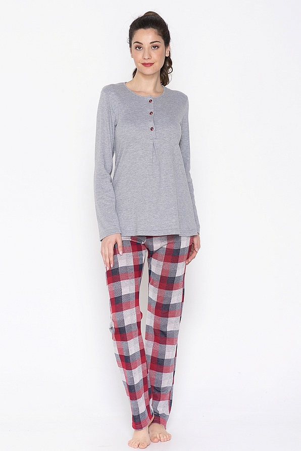 JEANNETTE- WOMEN COTTON CKECKED PYJAMAS SET IN TWO COLORS