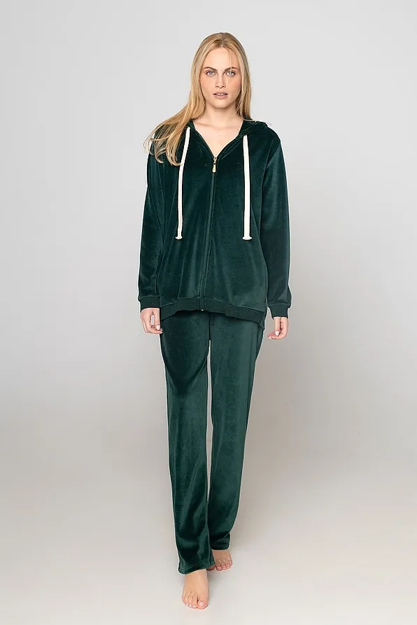 WOMAN COTTON VELOUR TRACKSUIT PLAIN ZIP UP HOODY SIDE POCKETS AND OPEN LEG