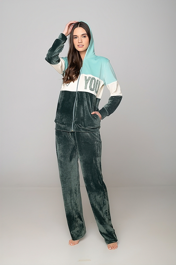 WOMAN VELOUR TRACKSUIT WITH STRIPES PATTERN AND I LOVE YOU PRINT ZIP UP HOODY POCKETS AND OPEN LEG
