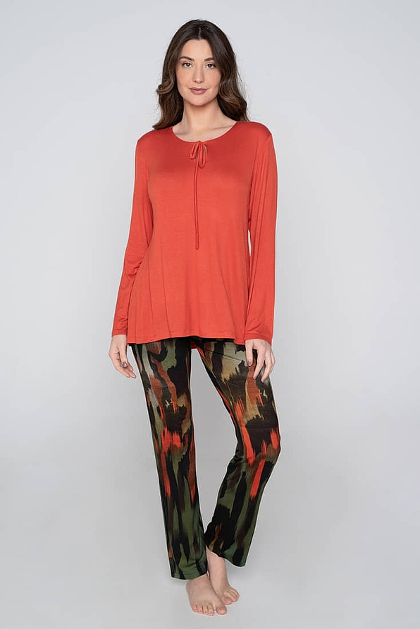 WOMAN VISCOSE LONG PYJAMAS WITH PRINT OPEN NECK AND LEGS