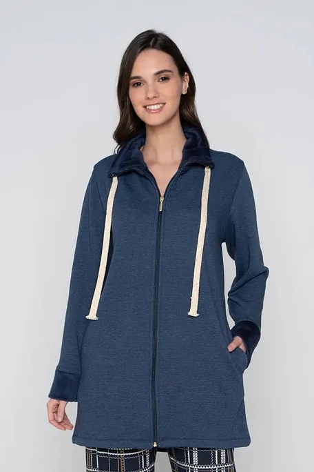 ΓΥΝΑΙΚΕΙΑ ΖΑΚΕΤΑ ΦΟΥΤΕΡ ΜΑΚΡΙΑ ΜΟΝΟΧΡΩΜΗ ΜΕ ΦΕΡΜΟΥΑΡ ΤΣΕΠΕΣ ΚΑΙ ΛΕΠΤΟΜΕΡΕΙΕΣ ΒΕΛΟΥΔΟΥ